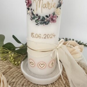 Taufkerze "Blütenzauber" creme & zartrosa – Bild 3