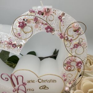 Hochzeitskerze "Doppelherz" zartrosa & gold – Bild 4
