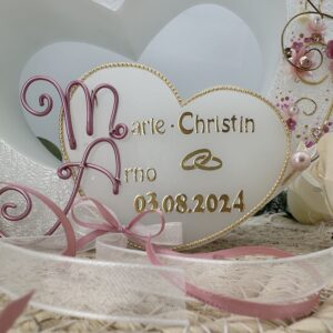 Hochzeitskerze "Doppelherz" zartrosa & gold – Bild 2