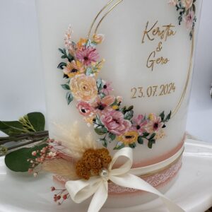 Hochzeitskerze "Sommertraum" rosa & gelb – Bild 4