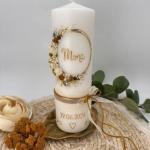 Taufkerze "Vintagedream" senfgelb & creme – Bild 2
