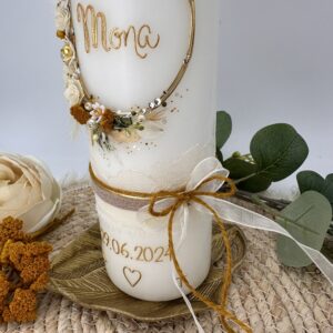 Taufkerze "Vintagedream" senfgelb & creme – Bild 3