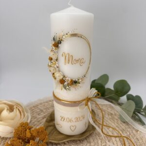 Taufkerze "Vintagedream" senfgelb & creme – Bild 4