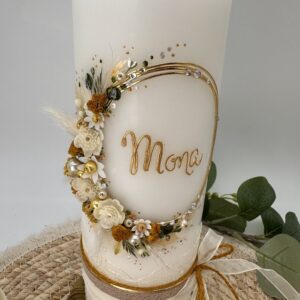 Taufkerze "Vintagedream" senfgelb & creme – Bild 5