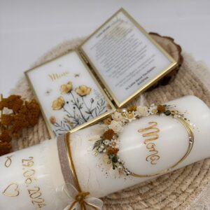 Taufkerze "Vintagedream" senfgelb & creme – Bild 9