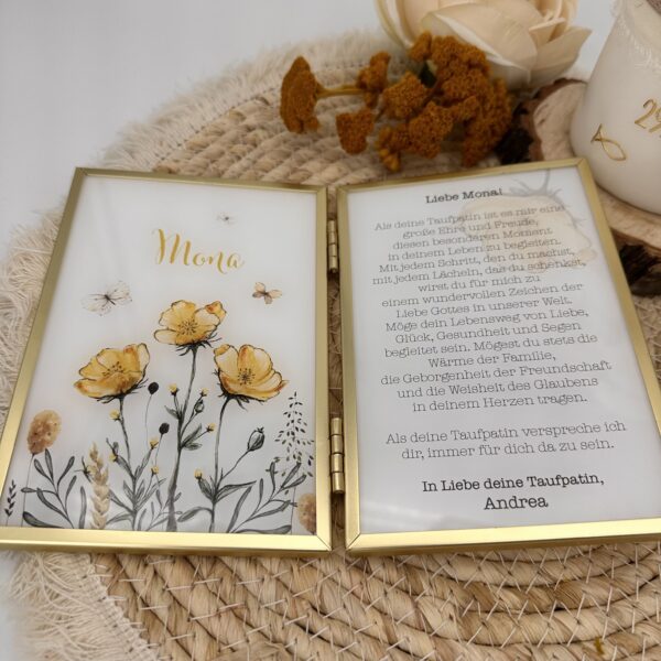 Patenbrief "Butterblume" Goldrahmen