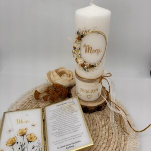 Taufkerze "Vintagedream" senfgelb & creme – Bild 6