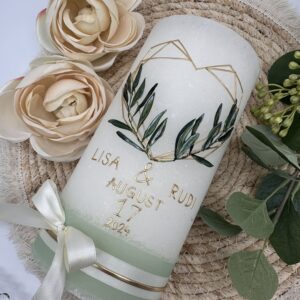 Hochzeitskerze "Symmetry Heart" Oliveleaves