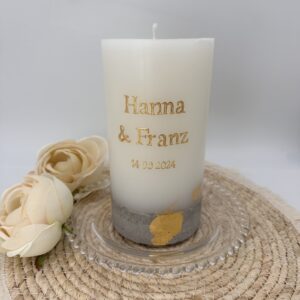 Hochzeitskerze "Golden Elegance" mit Betonsockel