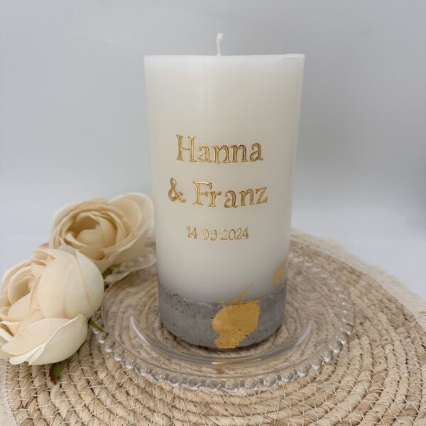 Hochzeitskerze "Golden Elegance" mit Betonsockel