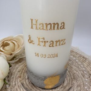 Hochzeitskerze "Golden Elegance" mit Betonsockel – Bild 3