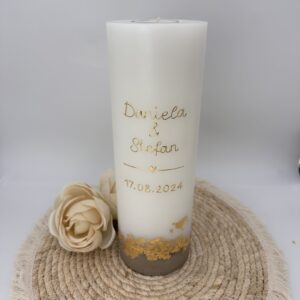 Hochzeitskerze "Golden Elegance" 30 cm mit Betonsockel