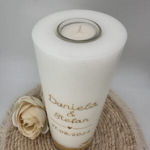 Hochzeitskerze "Golden Elegance" 30 cm mit Betonsockel – Bild 3