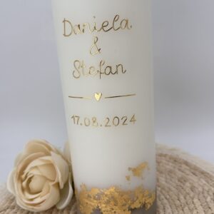 Hochzeitskerze "Golden Elegance" 30 cm mit Betonsockel – Bild 2