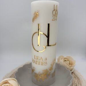 Hochzeitskerze "Golden Design" mit Betonsockel