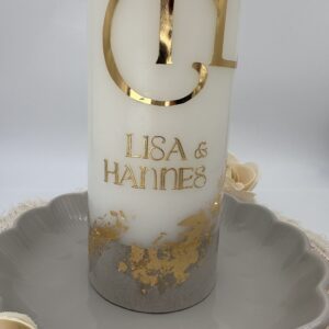 Hochzeitskerze "Golden Design" mit Betonsockel – Bild 4