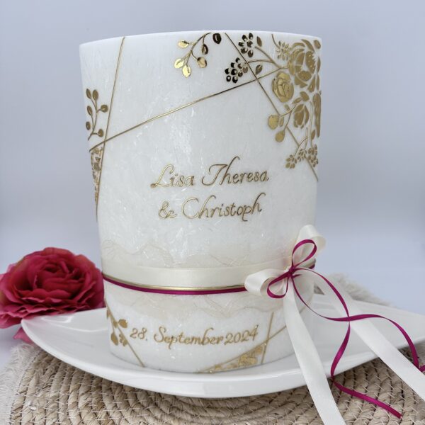 Hochzeitskerze "Glamorous Gold" Symmetry & Roses