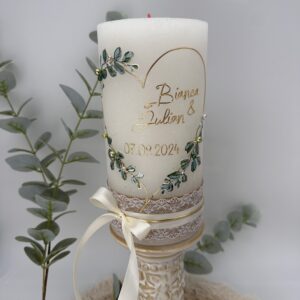 Hochzeitskerze "Flowerheart" Greenery – Bild 6