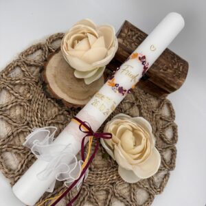 Tauf- oder Kommunionskerze Flowerloop "Amberberry"