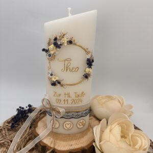 Taufkerze "Vintagedream" dunkelblau & creme – Bild 5