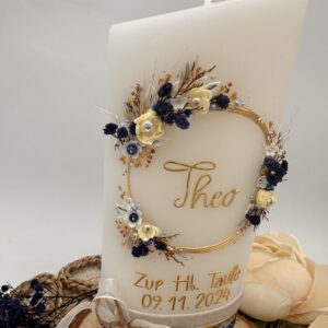 Taufkerze "Vintagedream" dunkelblau & creme – Bild 4