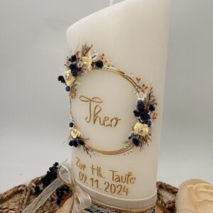 Taufkerze "Vintagedream" dunkelblau & creme – Bild 3