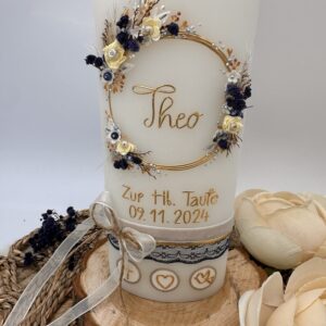 Taufkerze "Vintagedream" dunkelblau & creme – Bild 2