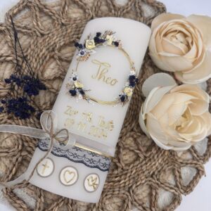 Taufkerze "Vintagedream" dunkelblau & creme