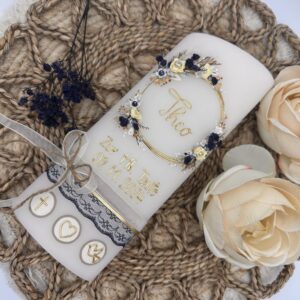 Taufkerze "Vintagedream" dunkelblau & creme – Bild 6