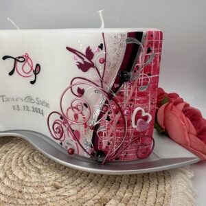 Hochzeitskerze "Welle" pink & schwarz – Bild 4