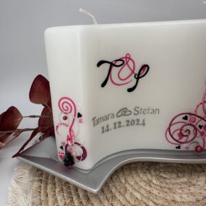 Hochzeitskerze "Welle" pink & schwarz – Bild 3