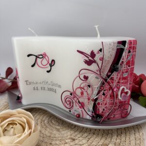 Hochzeitskerze "Welle" pink & schwarz