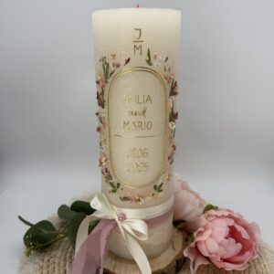 Hochzeitskerze "Wildflower Chic" rosa & creme