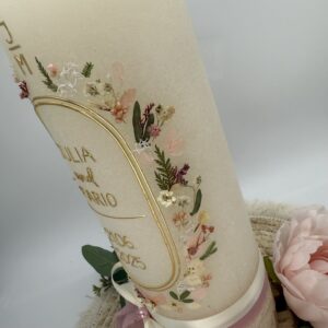 Hochzeitskerze "Wildflower Chic" rosa & creme – Bild 3