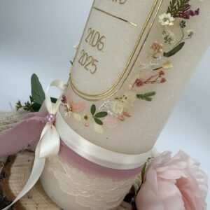 Hochzeitskerze "Wildflower Chic" rosa & creme – Bild 6
