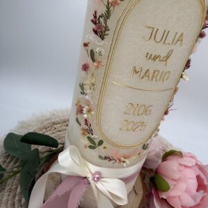 Hochzeitskerze "Wildflower Chic" rosa & creme – Bild 5
