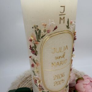 Hochzeitskerze "Wildflower Chic" rosa & creme – Bild 4
