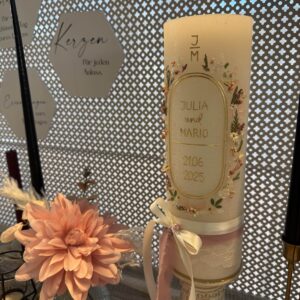 Hochzeitskerze "Wildflower Chic" rosa & creme – Bild 7