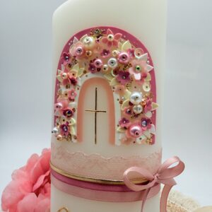 Taufkerze "Magic Rainbow" rosa & creme – Bild 2