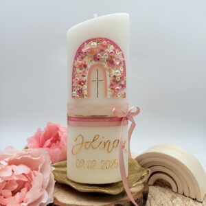 Taufkerze "Magic Rainbow" rosa & creme
