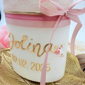 Taufkerze "Magic Rainbow" rosa & creme – Bild 3
