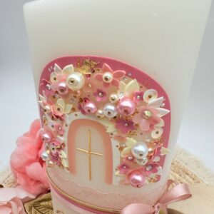 Taufkerze "Magic Rainbow" rosa & creme – Bild 4