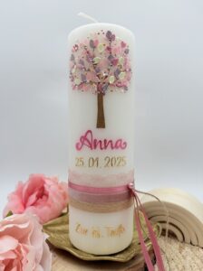Taufkerze "Lebensbaum" rosa & creme – Bild 4