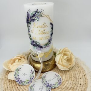 Kerze "Hexagon Lavendel" mit Beton und Blattgold
