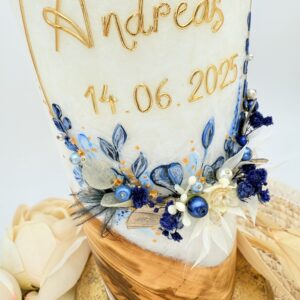 Hochzeitskerze "Blättertraum" blau & creme – Bild 2