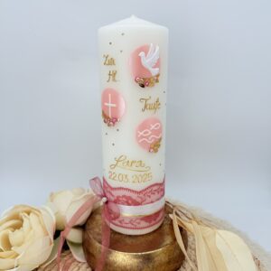 Taufkerze "Symbole" zartrosa
