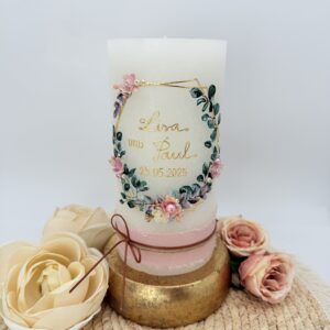 Hochzeitskerze "Blütenhexagon" lovely Roses