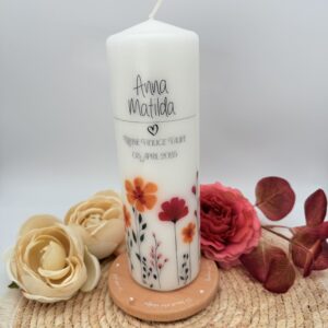 Taufkerze "Flowers" pink & gelb – Bild 4