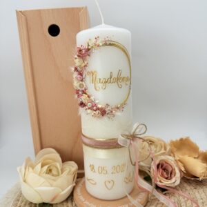 Taufkerze "Vintagedream" rosa & creme – Bild 2