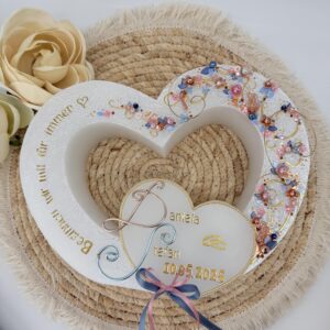 Hochzeitskerze "Doppelherz" rosé und blau